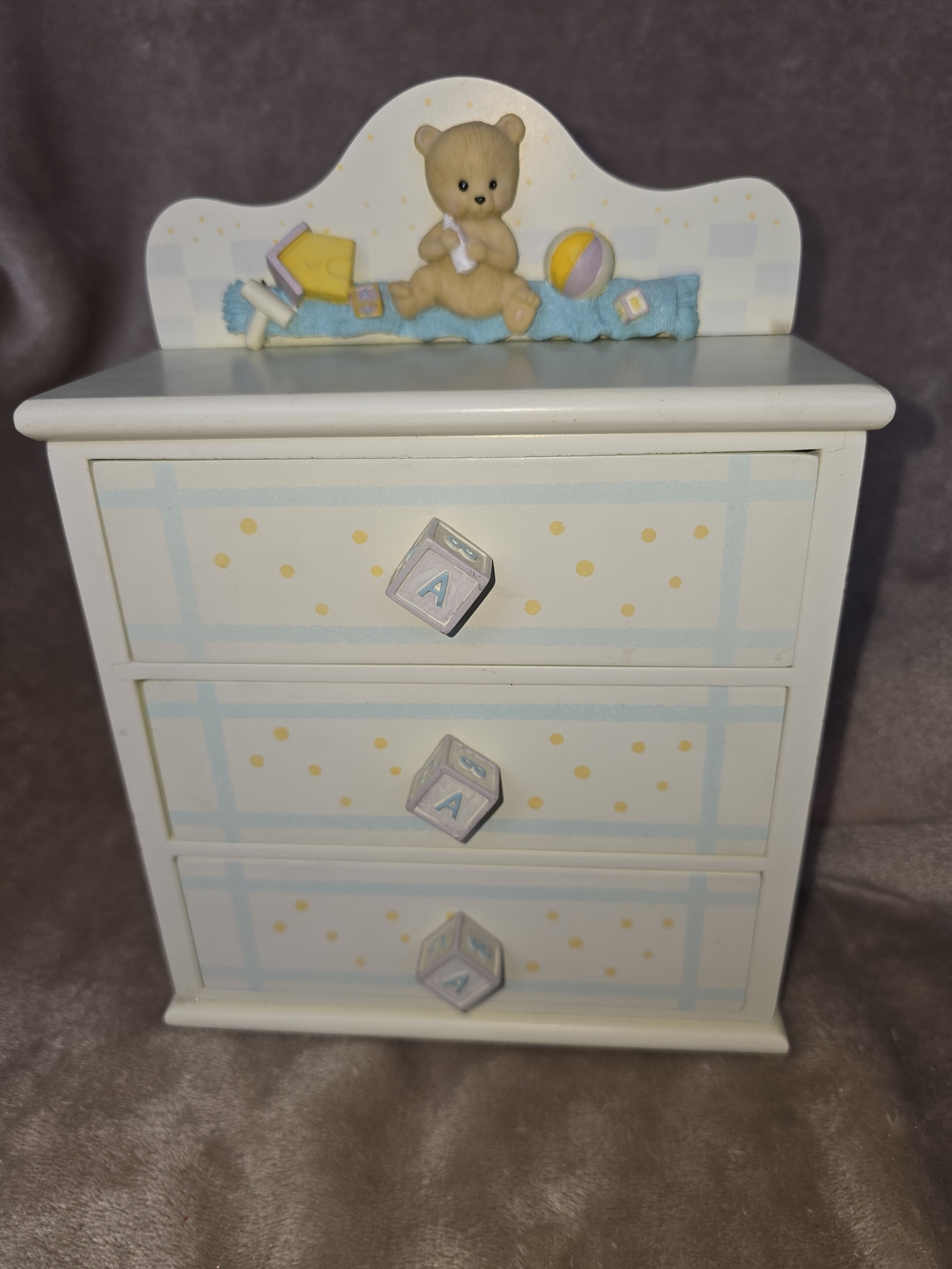 Source Unknown Baby Themed White & Blue Wooden Three-Drawer Jewelry Chest